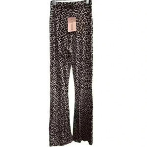 Missguided Women's Size 4 Brown Leopard Print Jersey Flare Pants Casual